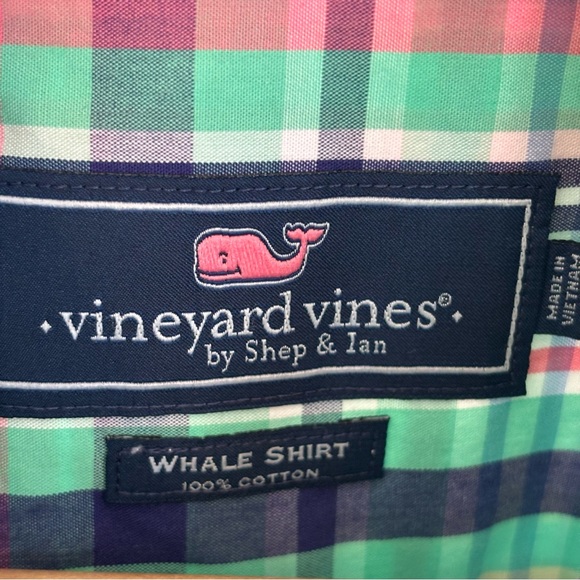 Vineyard Vines Green Plaid Whale Long Sleeve Button Down Casual Shirt Mens Small - Picture 5 of 9
